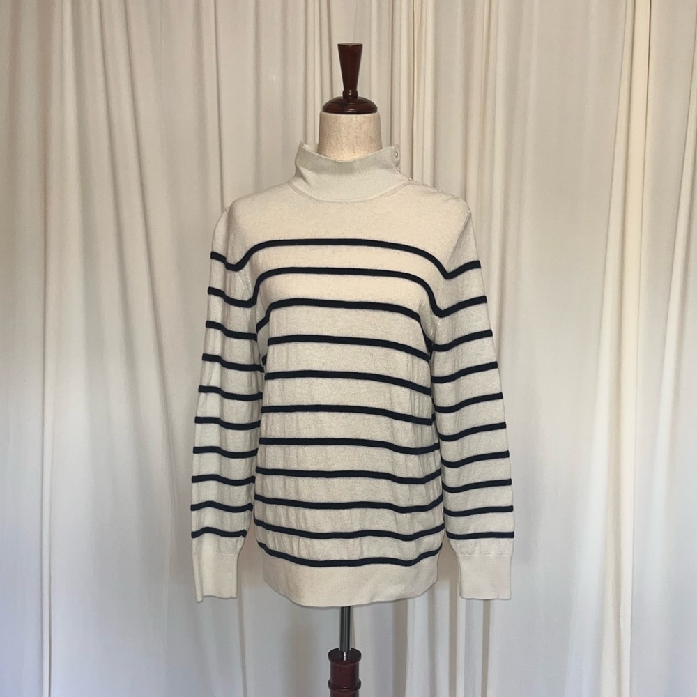 Vintage Banana Republic Cream‎ Striped Merino Blend MockNeck Sweater Size XL